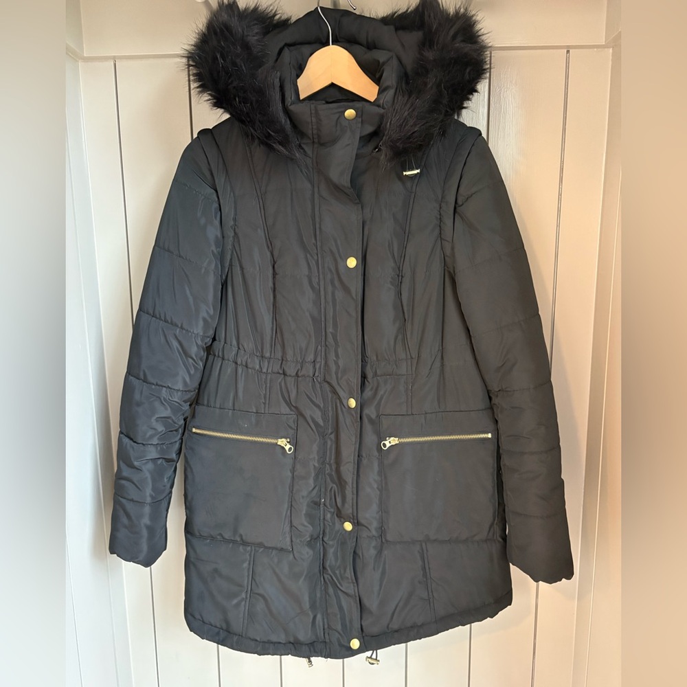 Kimi and Kai Maternity “Mina” Black 2-in-1 Coat and Vest w Gold hardware Sz M